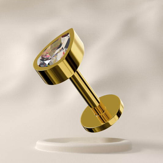 Dew - 14K Gold Teardrop Jewelled Stud