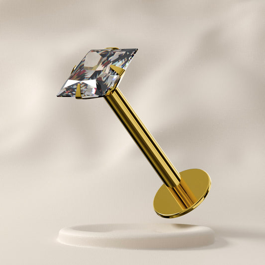 Lavender - 9K Gold Square Jewelled Stud