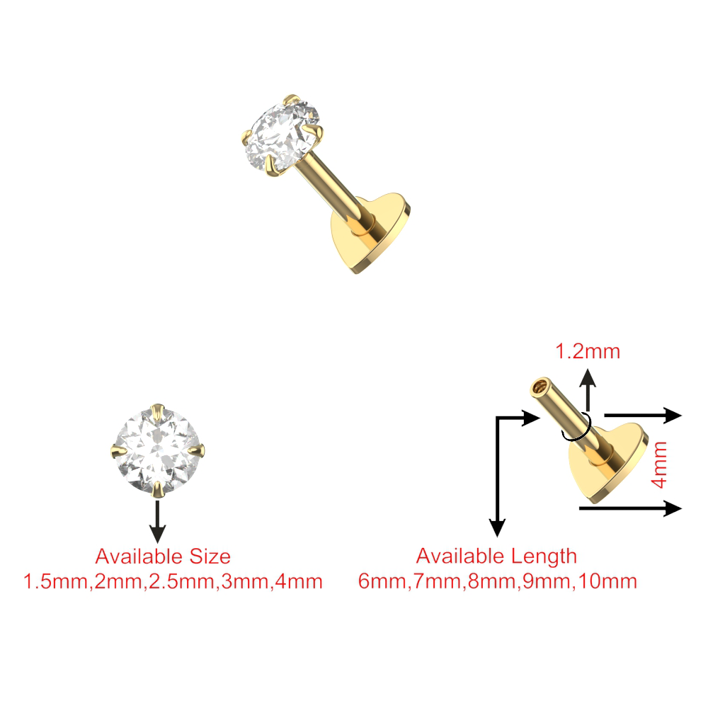 925 Sterling Silver Round CZ Jewelled Internally Threaded top with Heart Base Labret. - Monster Piercing
