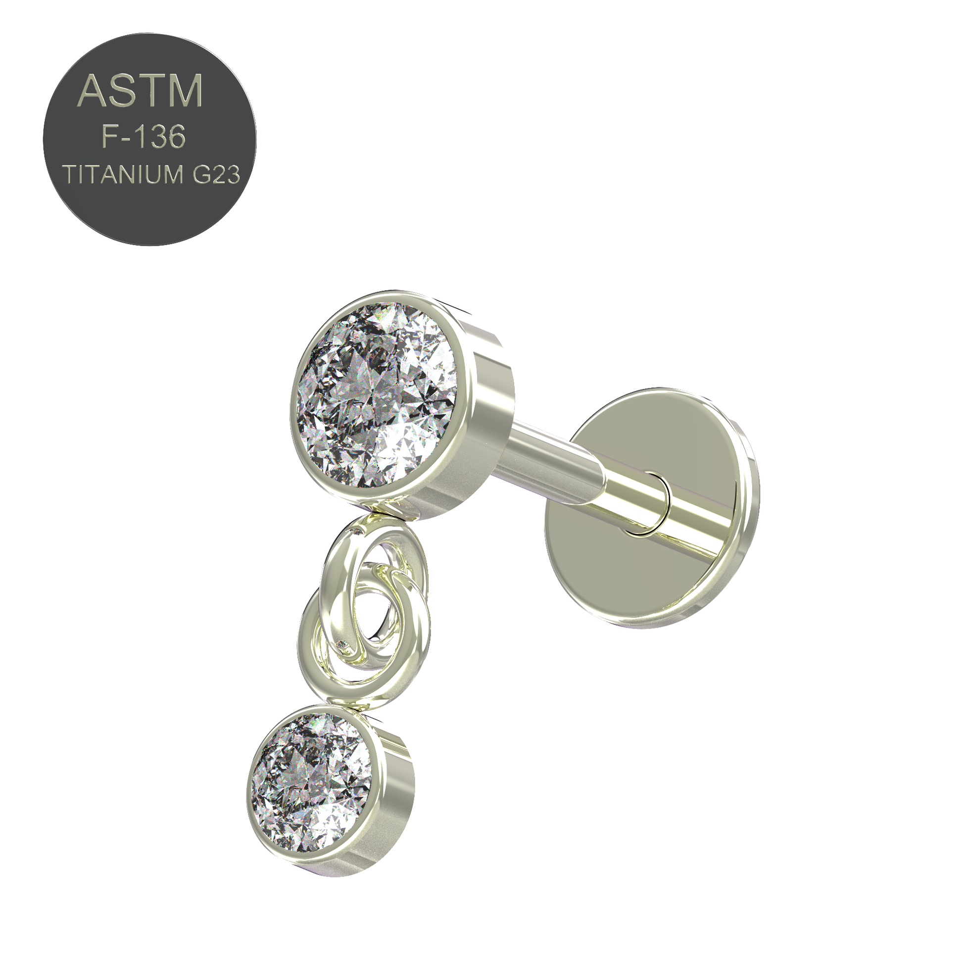 G23 Grade Titanium CZ Stone Dangling Push-Fit Flat Back - Monster Piercing
