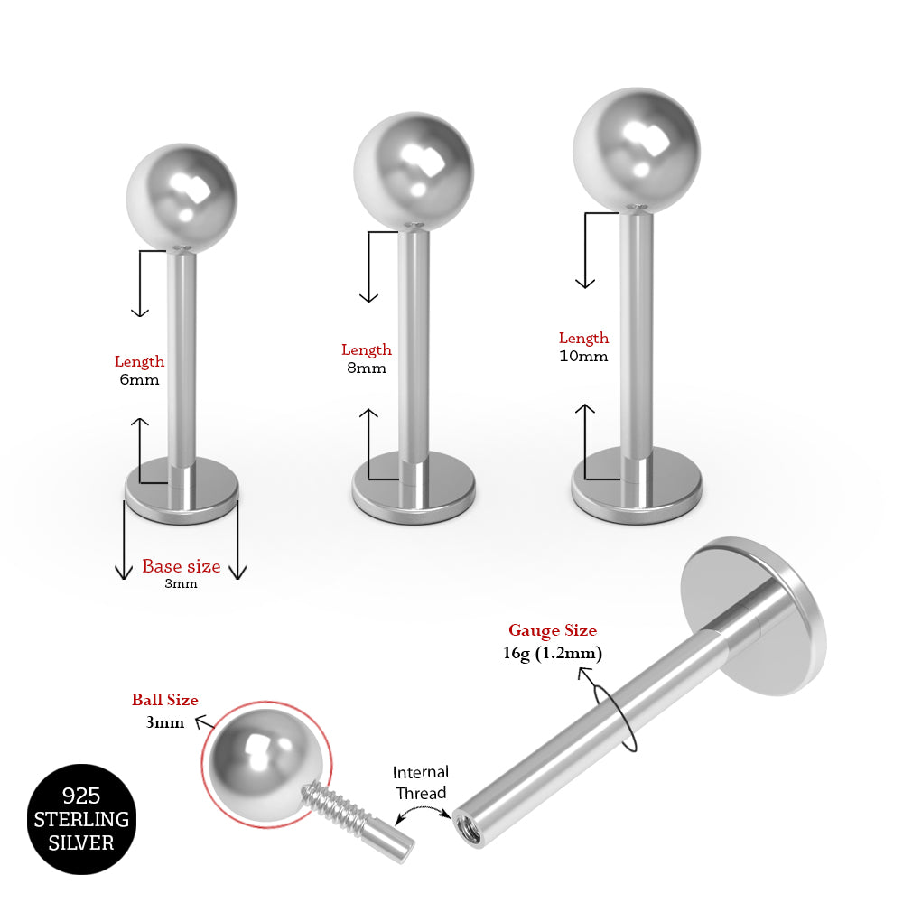 925 Sterling Silver Labret Bar with Ball - Monster Piercing