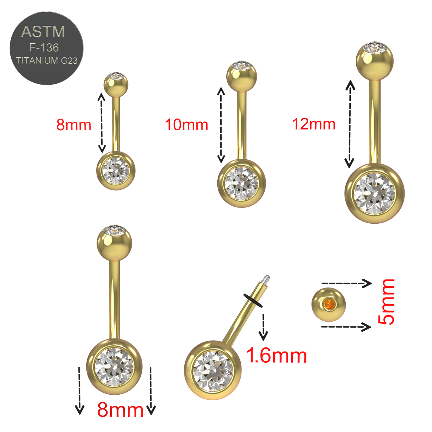 G23 Grade Titanium Double CZ Jewelled Non Dangling Banana Belly Ring - Monster Piercing