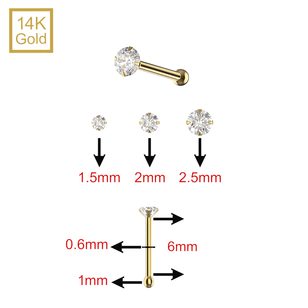 14K Solid Gold Claw Set Round Lab Grown Diamond Ball End Nose Stud - Monster Piercing