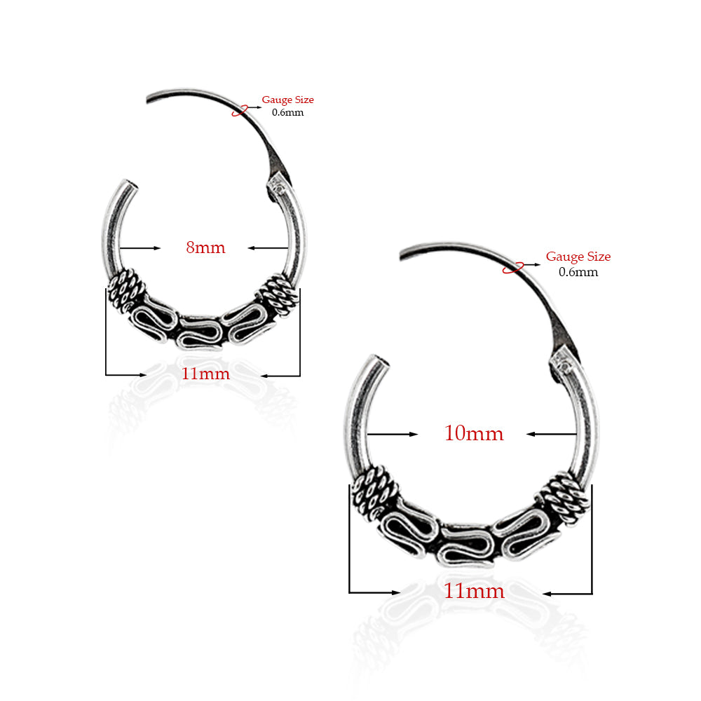 925 Sterling Silver Bali Style Oxidised Tribal Hinged Segment Nose Ring - Monster Piercing