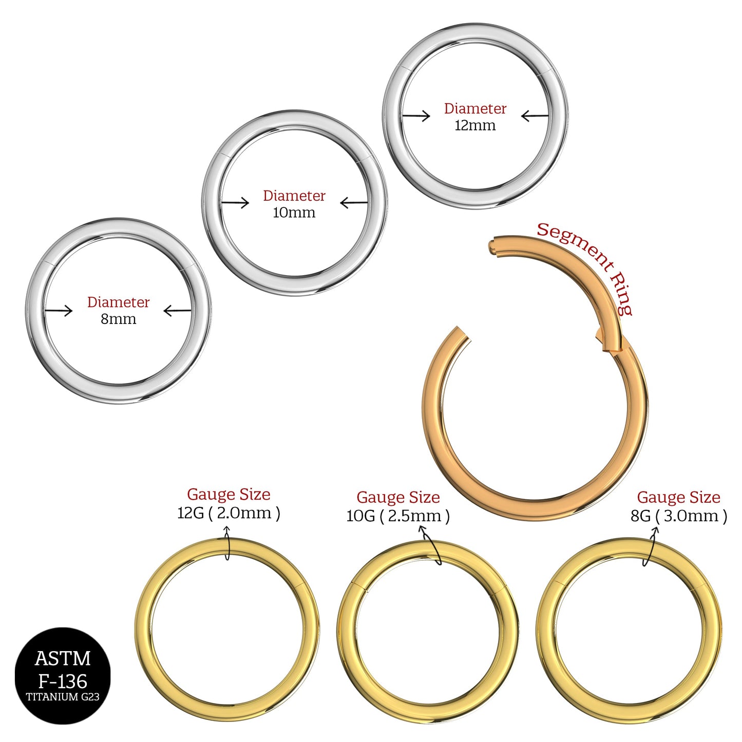 G23 Titanium Hinged Segment Clicker Rings - Monster Piercing