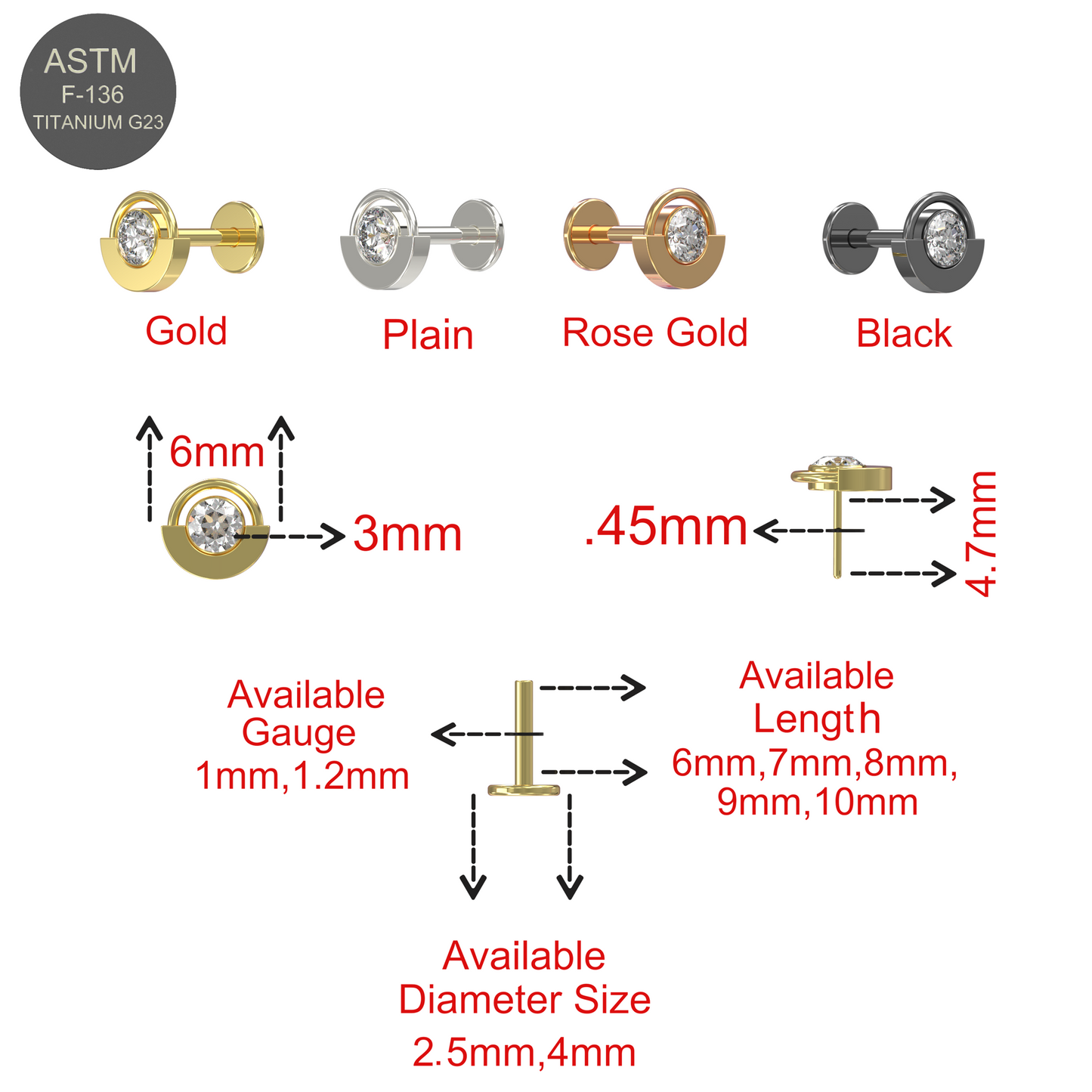 G23 Titanium CZ Jewelled Eyeball Push-Fit Flat Back - Monster Piercing