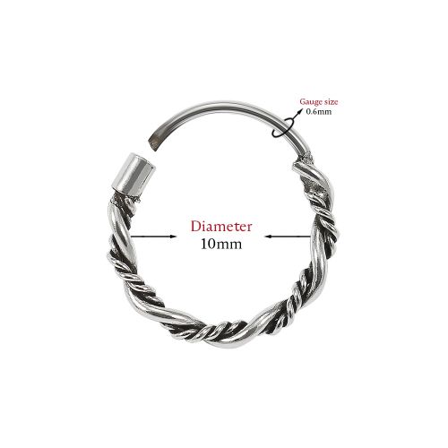 925 Sterling Silver Bali Style Oxidised Tribal Twisted Hinged Segment Nose Ring - Monster Piercing