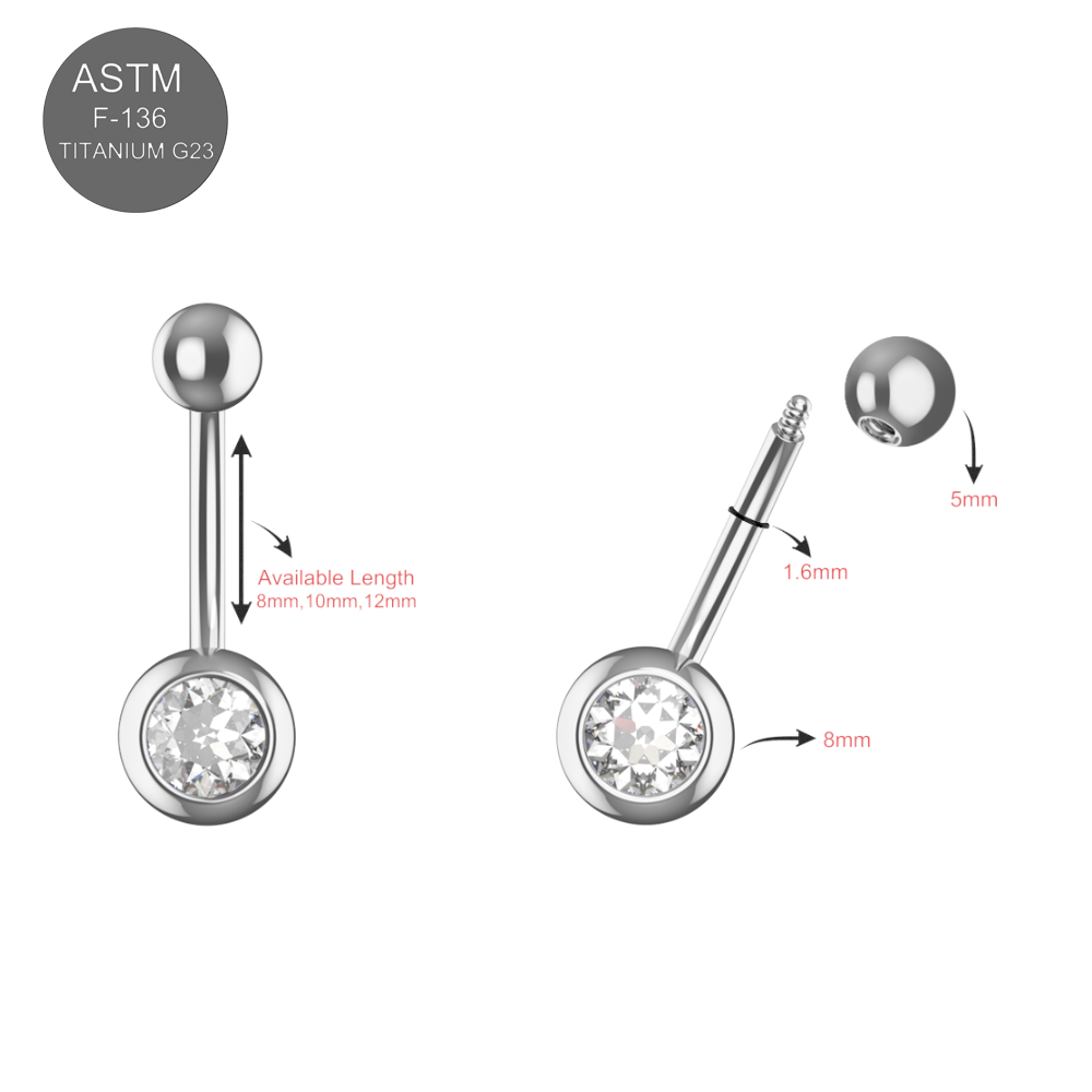 G23 Titanium Single CZ Jewelled Belly Ring - Monster Piercing