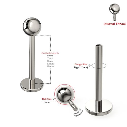 G23 Grade Titanium Plain Ball Internally Threaded Labret Studs - Monster Piercing
