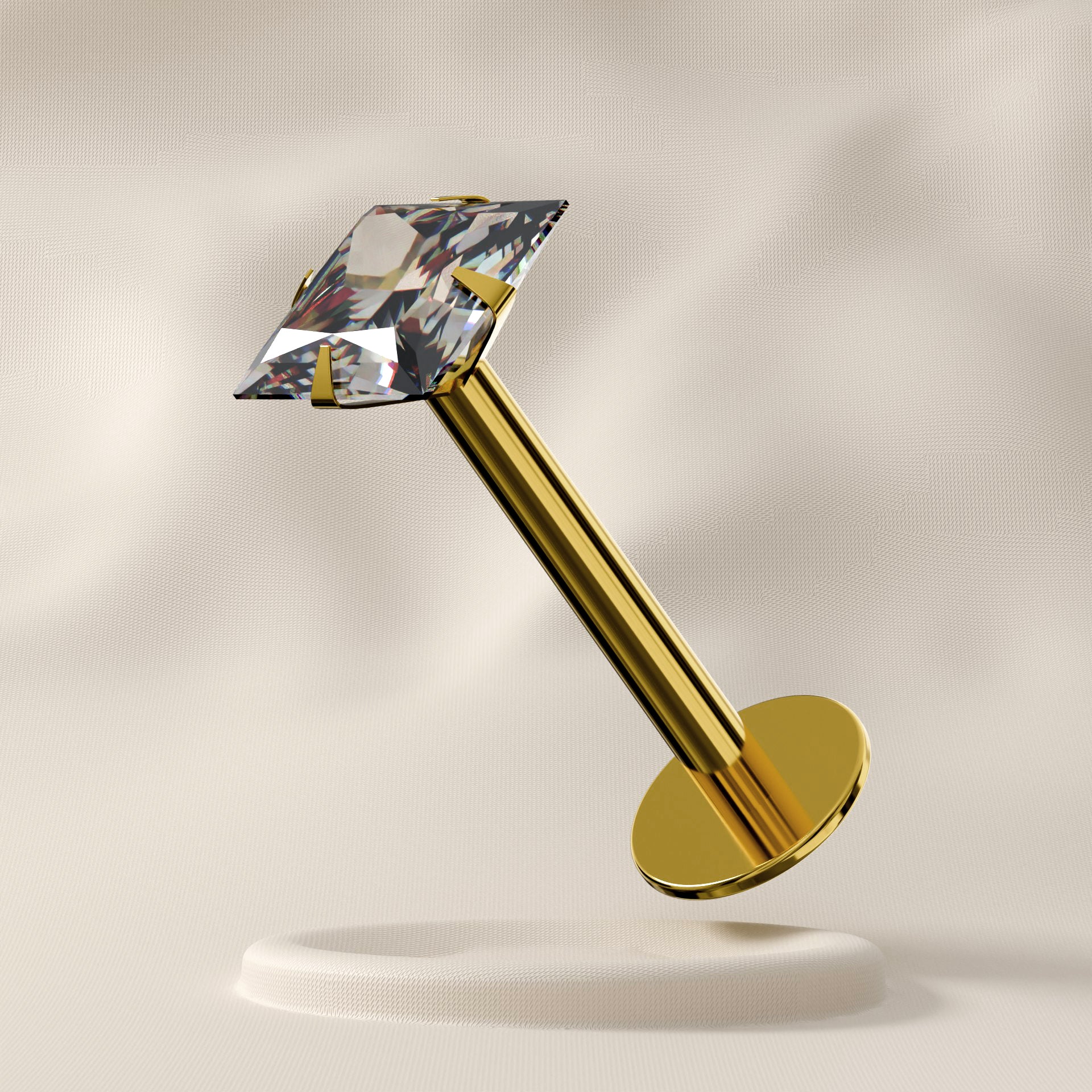 Lavender - 9K Gold Square Jewelled Stud