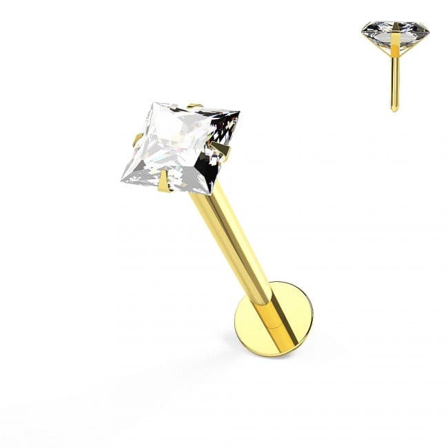 9K Gold Cubic Zirconia Jewelled Push Fit Stud - Monster Piercing