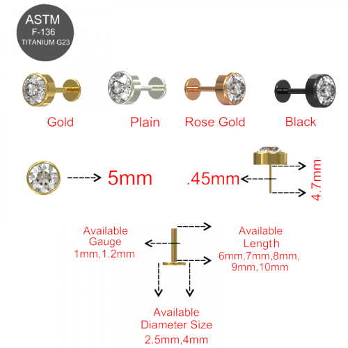 G23 Grade Titanium Jewelled (Rose Gold) PVD Threadless Push-Fit Flat Back - Monster Piercing